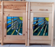 Dinning room wine cabinet with stain glass doors